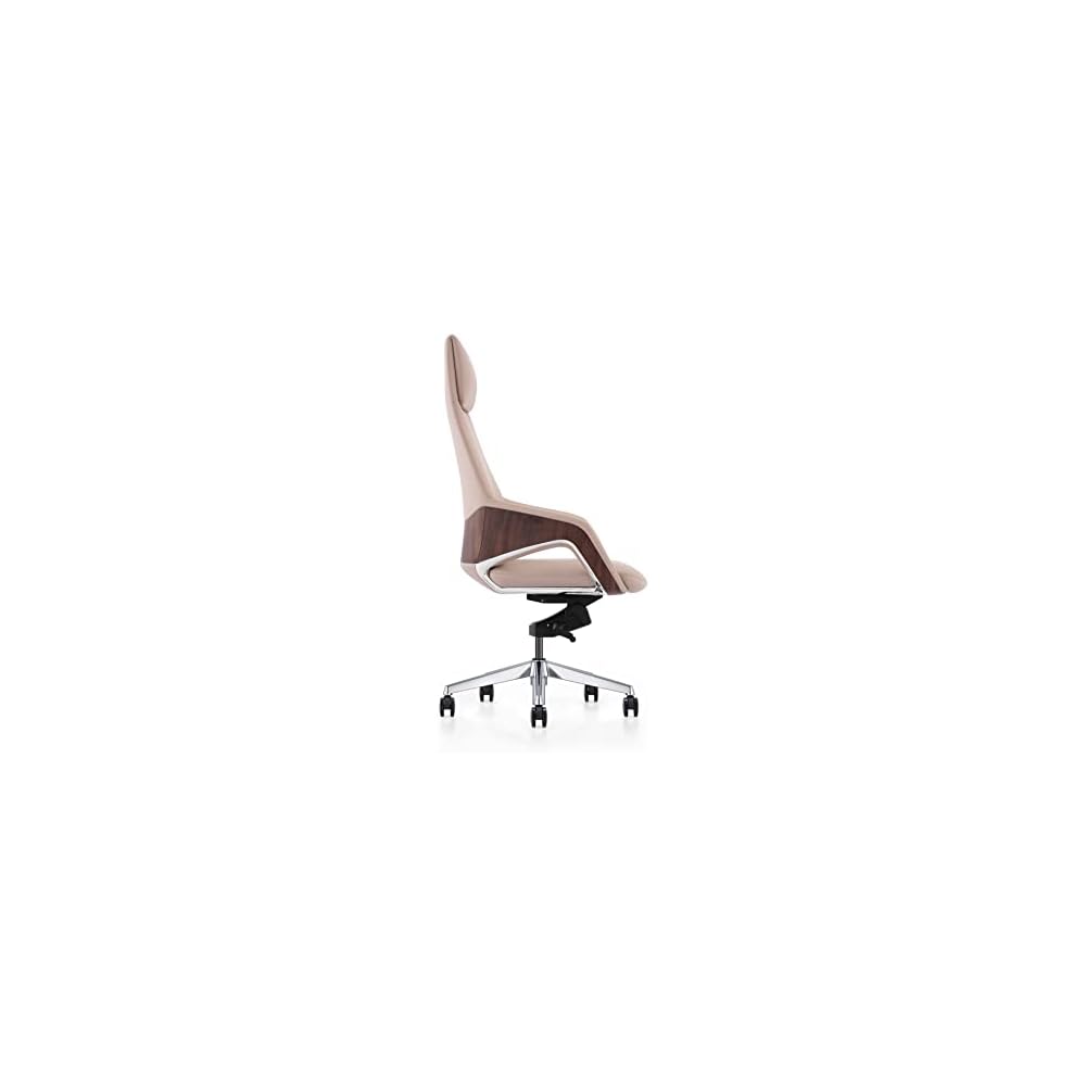 Limari Home Melrost Collection Modern High Back Adjustable Genuine Leather Executive Office Chair, Beige, Silver