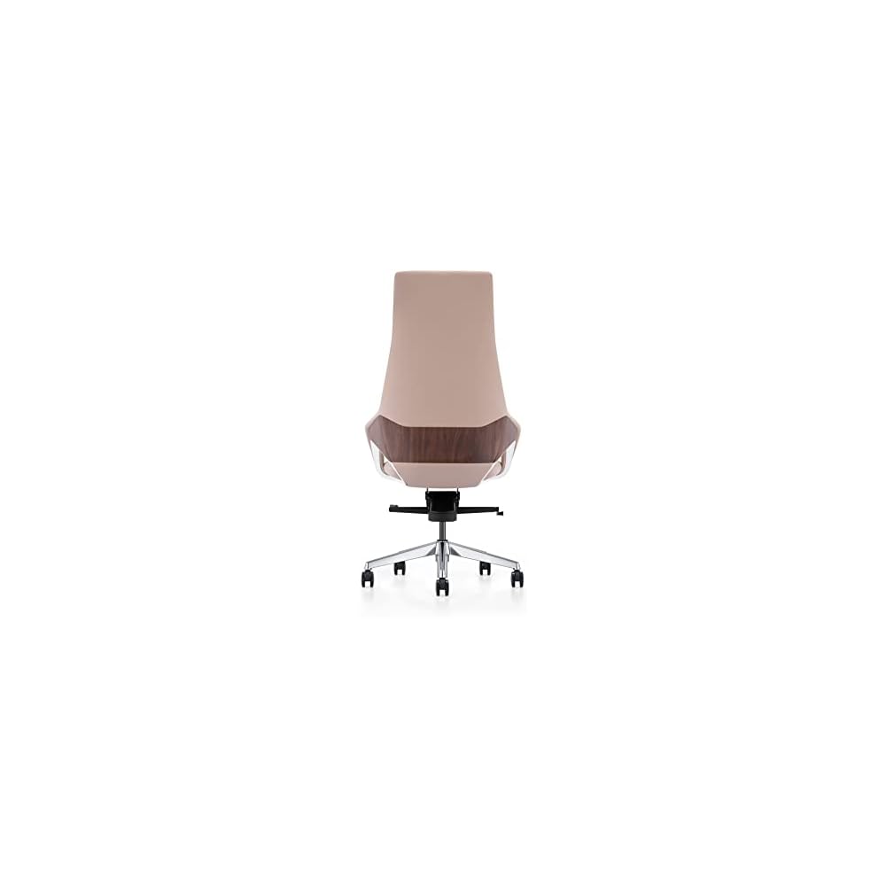 Limari Home Melrost Collection Modern High Back Adjustable Genuine Leather Executive Office Chair, Beige, Silver