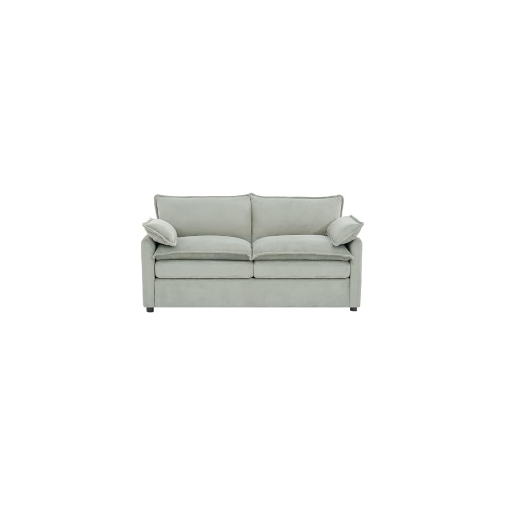 GDFStudio Modern Faux Fur Loveseat Sofa, 2 Seat Plush Upholstered Couch with Double Layer Cushion, 2 Lumbar Pillows, Side Storage Pockets, Soft Comfy Living Room Sofa for Apartment Bedroom, Green