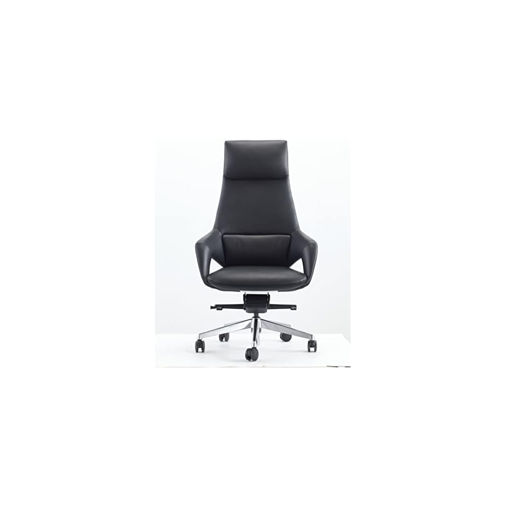 Limari Home Melrost Collection Modern High Back Adjustable Genuine Leather Executive Office Chair, Beige, Silver