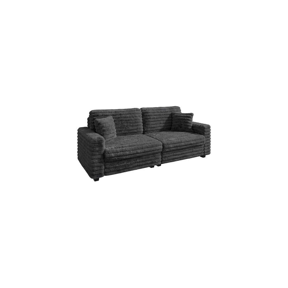 78.7" Corduroy Love Seat Sofa, Cloud Deep Seat Couch with Legs 2 Pillows, Fluff Corduroy Loveseat for Small Space, Living Rooms and Apartment, Dark Grey