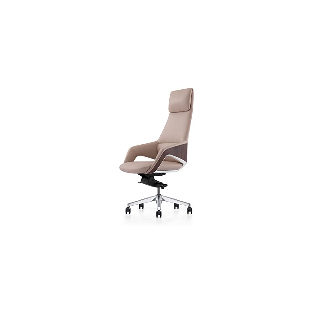 Limari Home Melrost Collection Modern High Back Adjustable Genuine Leather Executive Office Chair, Beige, Silver