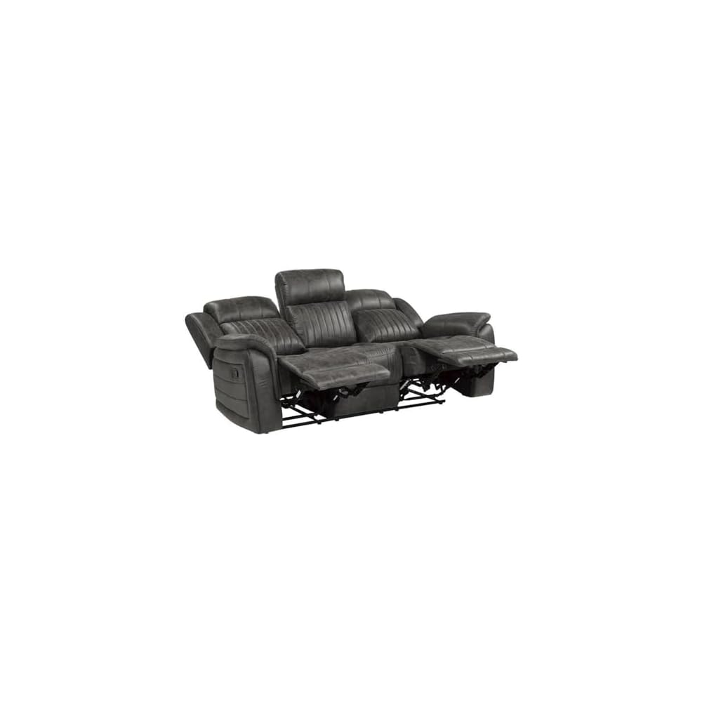 Lexicon Centeroak Microfiber Double Reclining Sofa in Gray