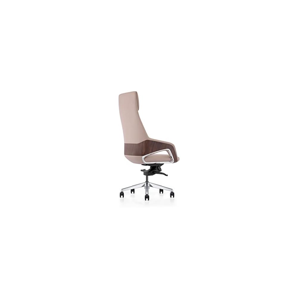 Limari Home Melrost Collection Modern High Back Adjustable Genuine Leather Executive Office Chair, Beige, Silver