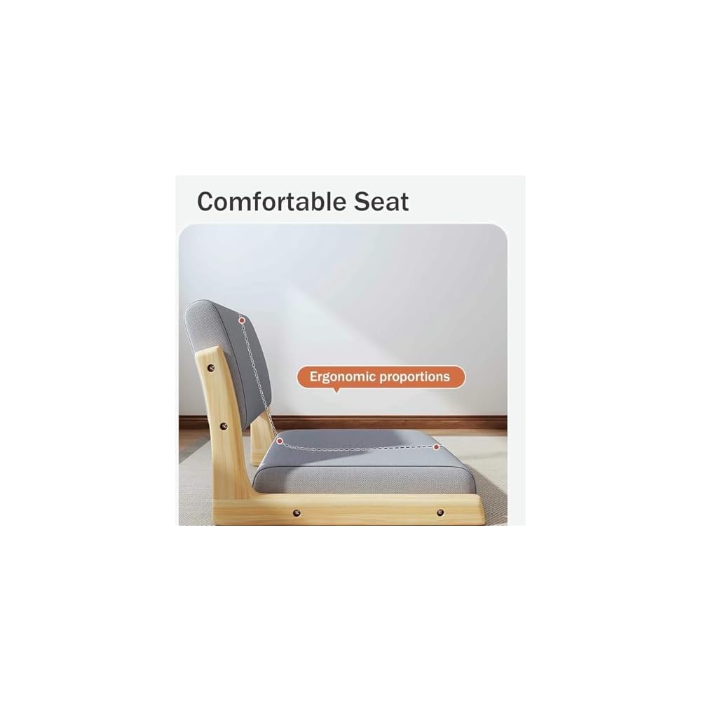 Portable Japanese Style Floor Chair, Legless Tatami Chair with Backrest, Lightweight Meditation Seating for Living Room, Bedroom, Balcony