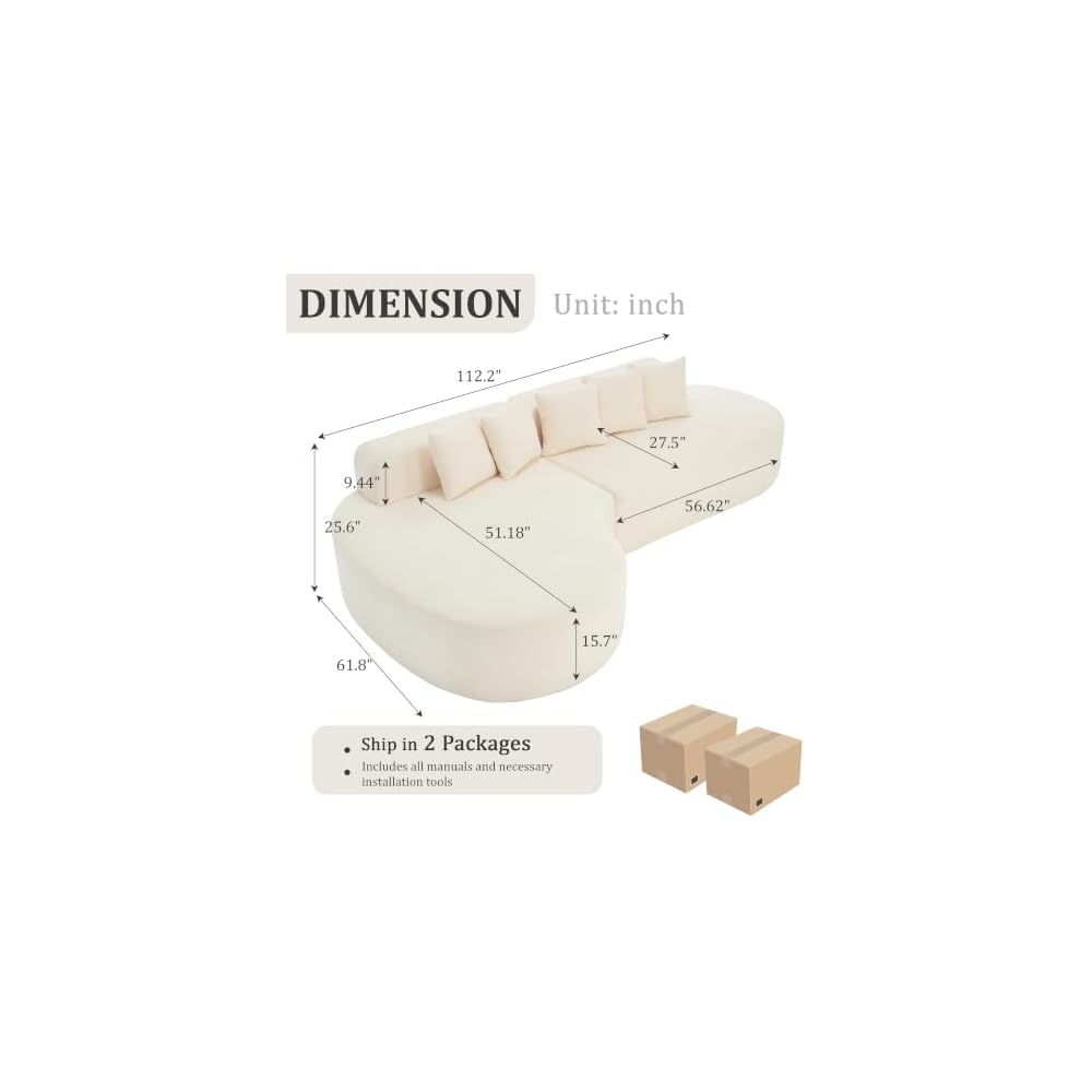 Modular Chenille Sofa with Chaise Lounge,Deep Seat Loveseat for Apartment