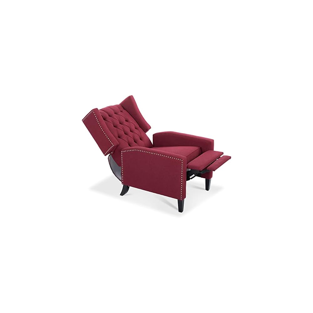 GDFStudio Upholstered Manual Wingback Recliner Chair, Mid Century Modern Comfortable Chair Couches with Button Tufted Back & Footrest, Lounge Armchair Accent Easy Couches for Living Room, Wine Red