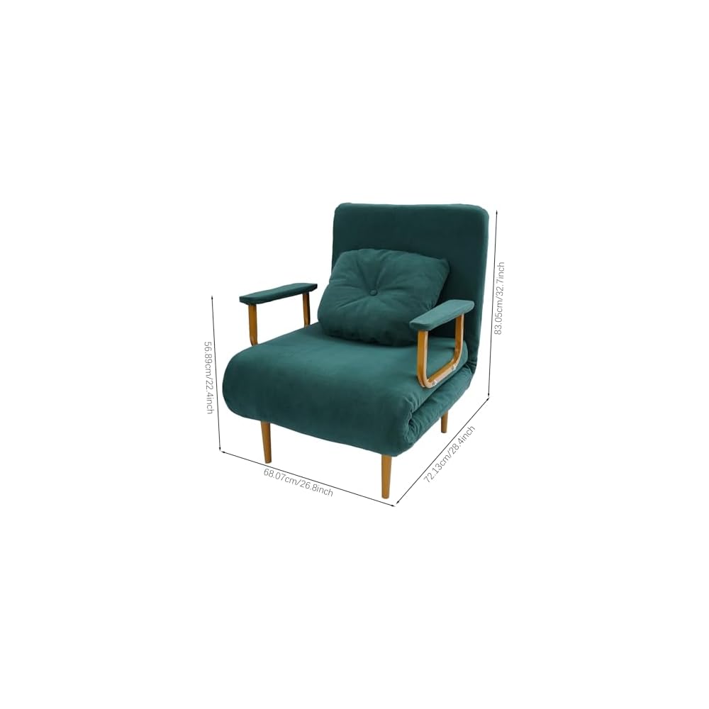 3 in 1 Convertible Sofa Bed, 26.8 * 74.8in Cloud Folding Sofa Chair Bed with Pillow & 5-Position Adjustable Backrest, High-Density Sponge & Up to 286.6 Lbs for Living Room Apartment Office. (Green)