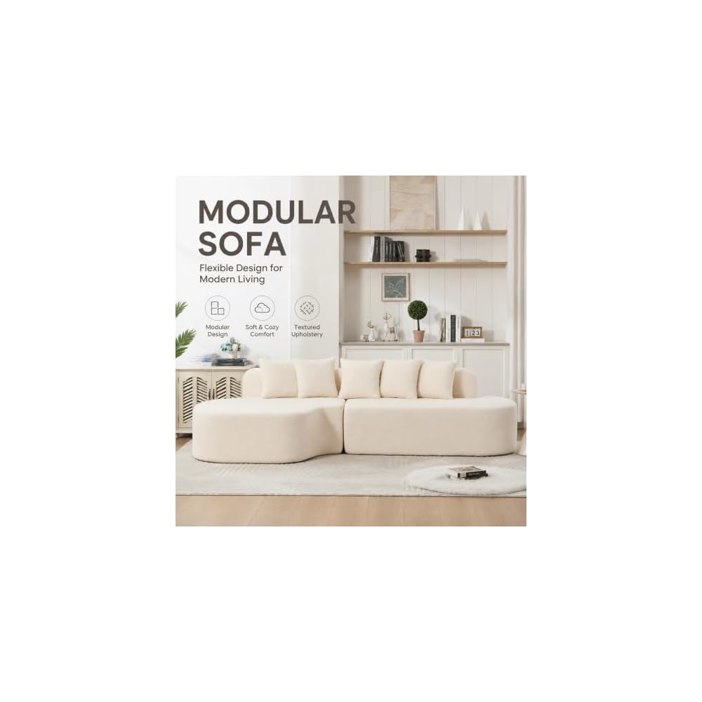 Modular Chenille Sofa with Chaise Lounge,Deep Seat Loveseat for Apartment