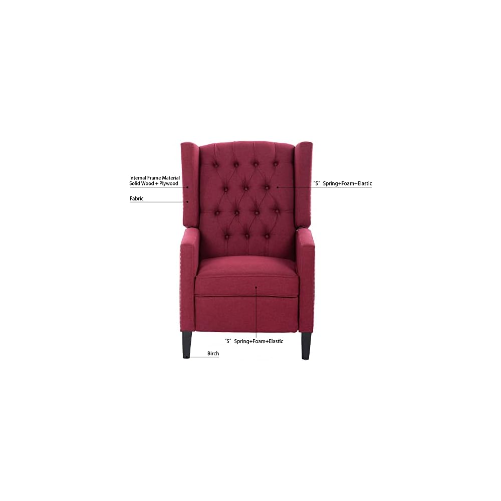 GDFStudio Upholstered Manual Wingback Recliner Chair, Mid Century Modern Comfortable Chair Couches with Button Tufted Back & Footrest, Lounge Armchair Accent Easy Couches for Living Room, Wine Red