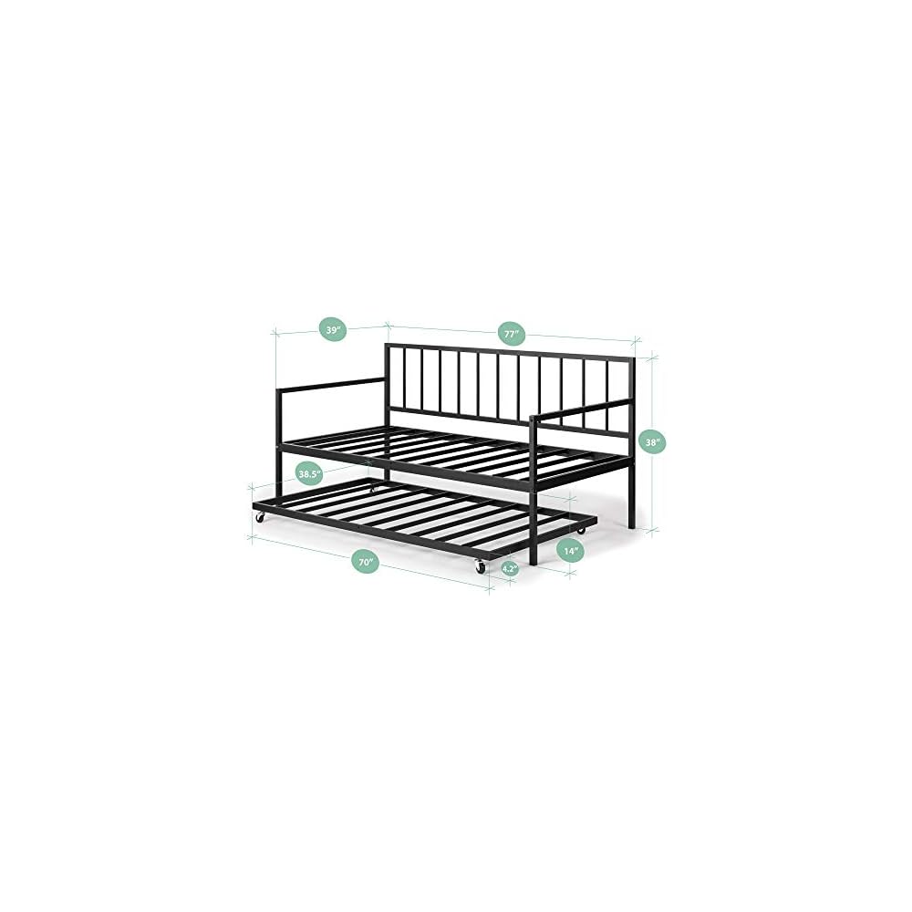Zinus Eden Metal Daybed with Trundle, Mattress Foundation with Steel Slat Support, Easy Assembly, Twin