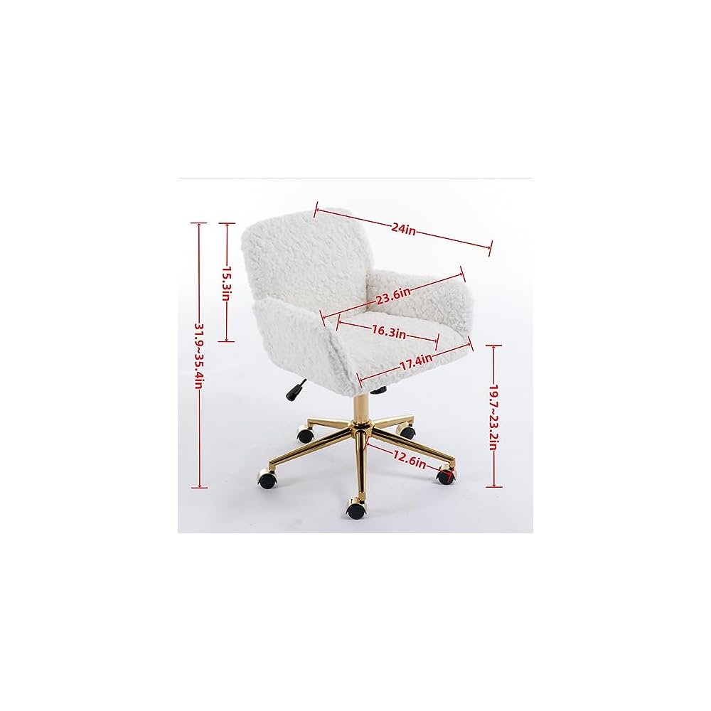 Office Chair,Artificial Rabbit Hair Home Office Chair with Golden Metal Base,Adjustable Desk Chair Swivel Office Chair,VaniChair(Pink)