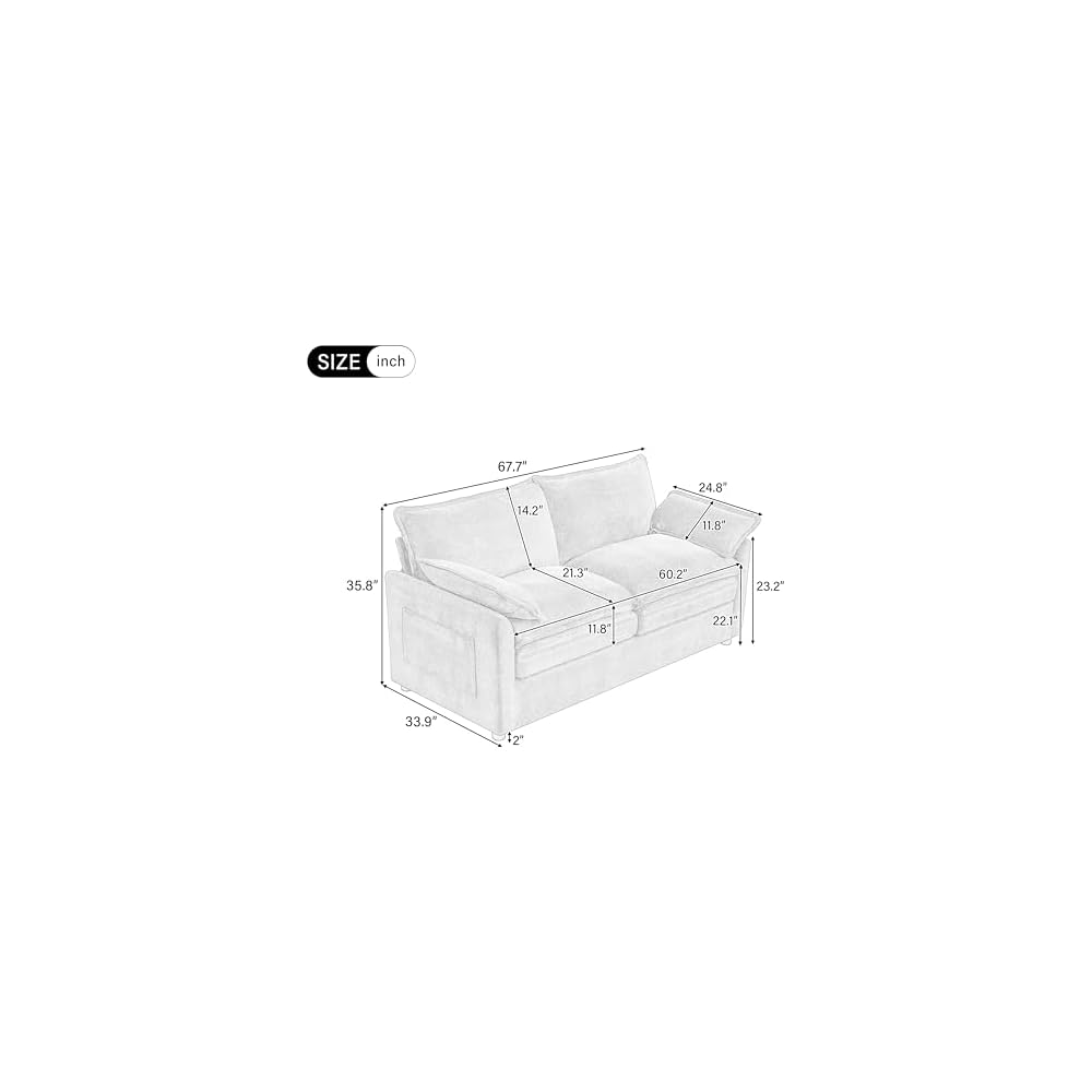 GDFStudio Modern Faux Fur Loveseat Sofa, 2 Seat Plush Upholstered Couch with Double Layer Cushion, 2 Lumbar Pillows, Side Storage Pockets, Soft Comfy Living Room Sofa for Apartment Bedroom, Green