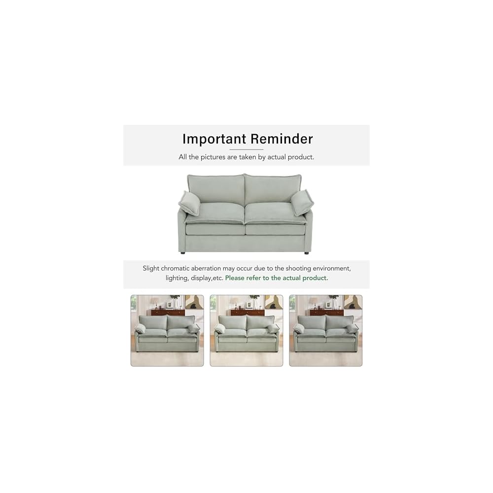 GDFStudio Modern Faux Fur Loveseat Sofa, 2 Seat Plush Upholstered Couch with Double Layer Cushion, 2 Lumbar Pillows, Side Storage Pockets, Soft Comfy Living Room Sofa for Apartment Bedroom, Green