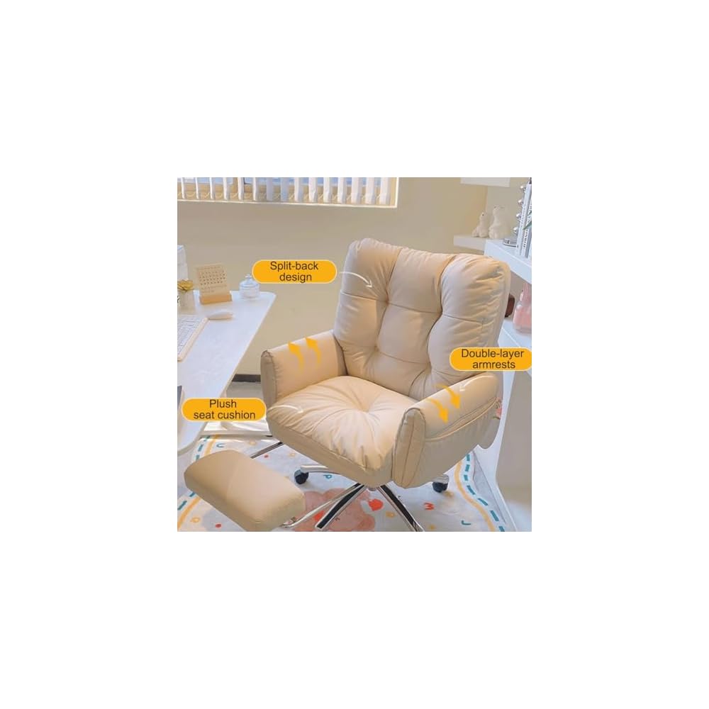Ergonomic Desk Chair Swivel PC Chair Vanity Chair with Rocking Function with Armrest Tilt Function,Comfort Wide Seat,with Footrest,with Wheels,for Home(Light gray1)