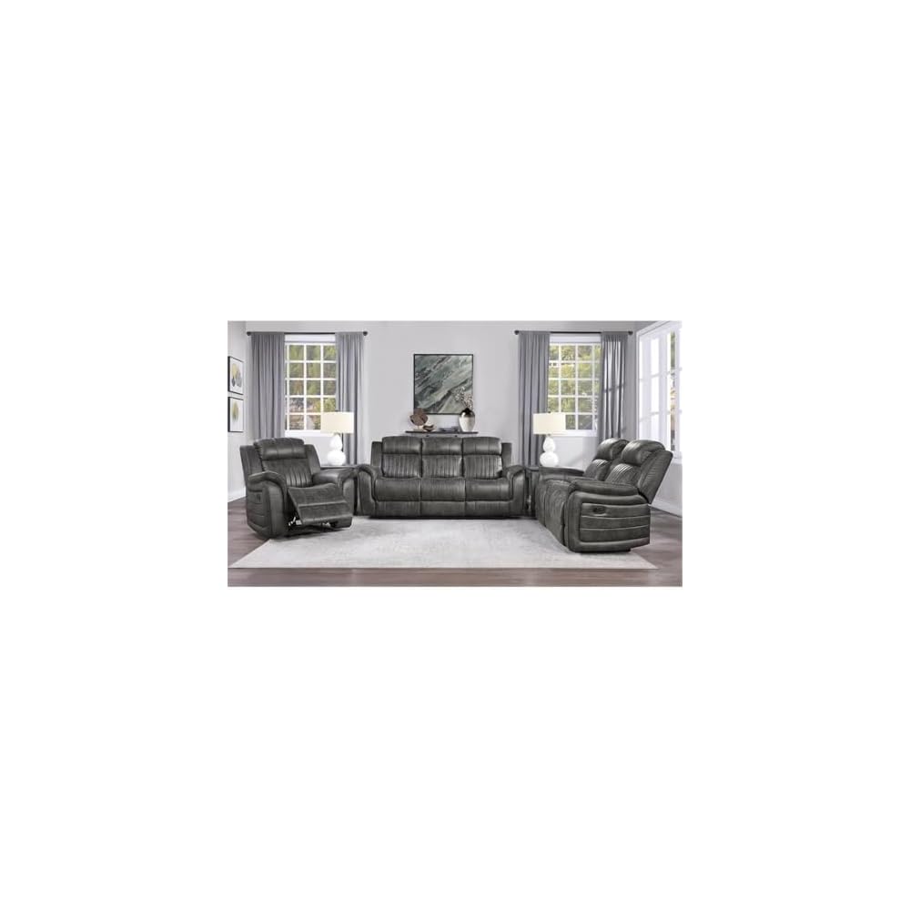 Lexicon Centeroak Microfiber Double Reclining Sofa in Gray