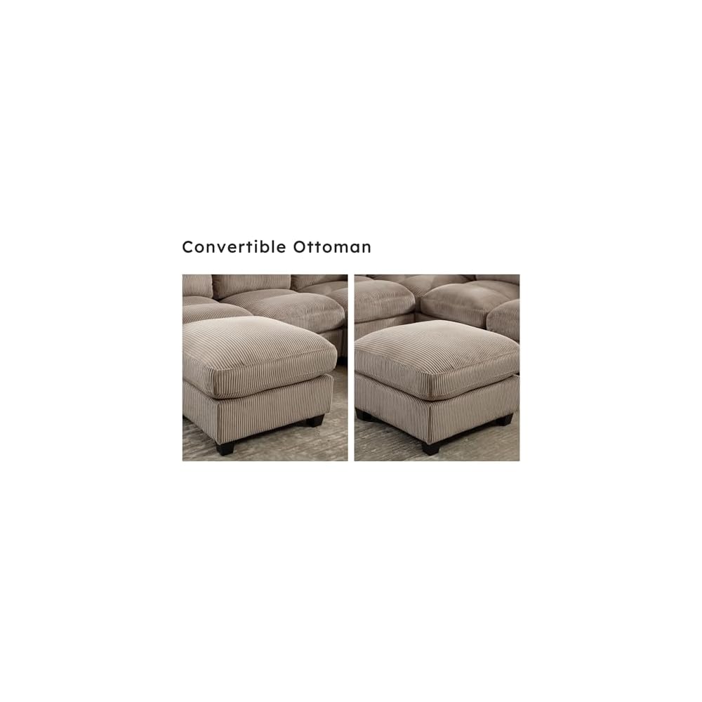 CANMOV Modular Sectional Couches with Ottoman, Convertible U Shaped Sofa, 7 Seat Sofa Couch with Chaise for Living Room, Corduroy Couch, Brown