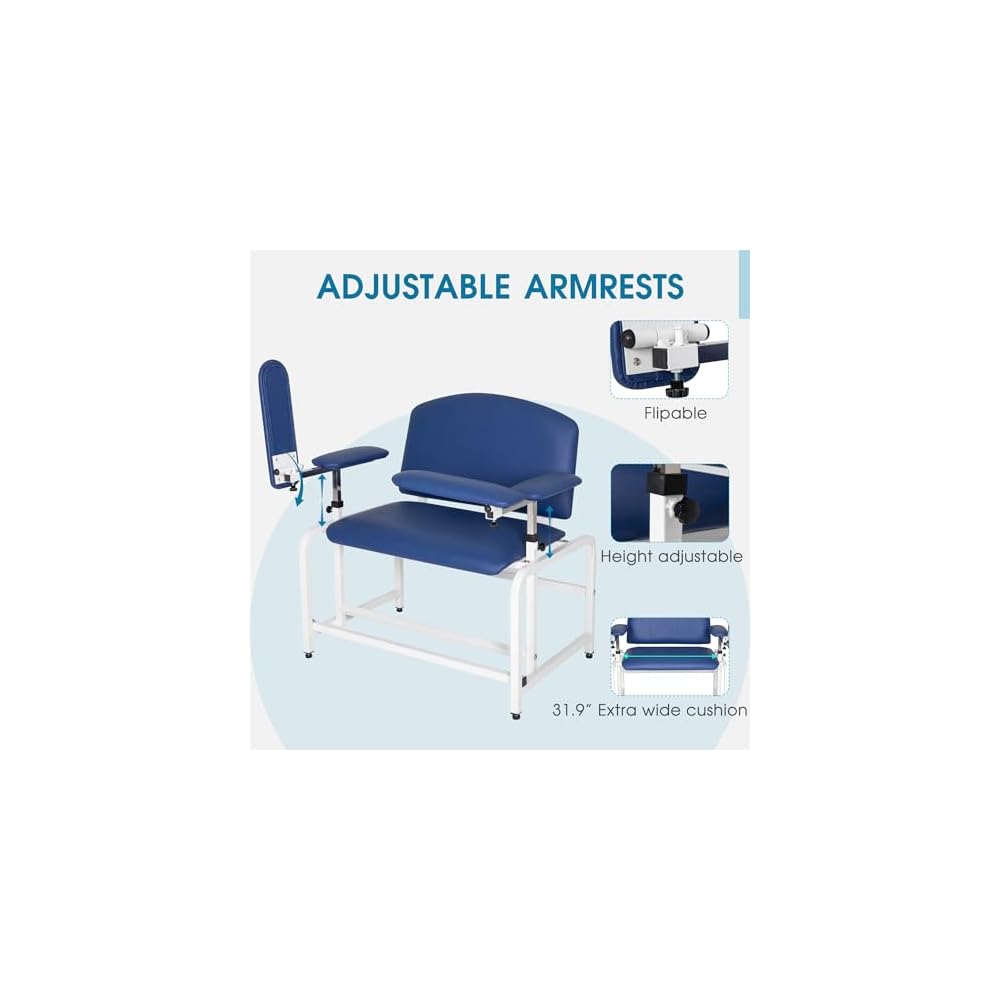 COOLWAVE Extra Thick Padded Bariatric Phlebotomy Chair with Arms Blue