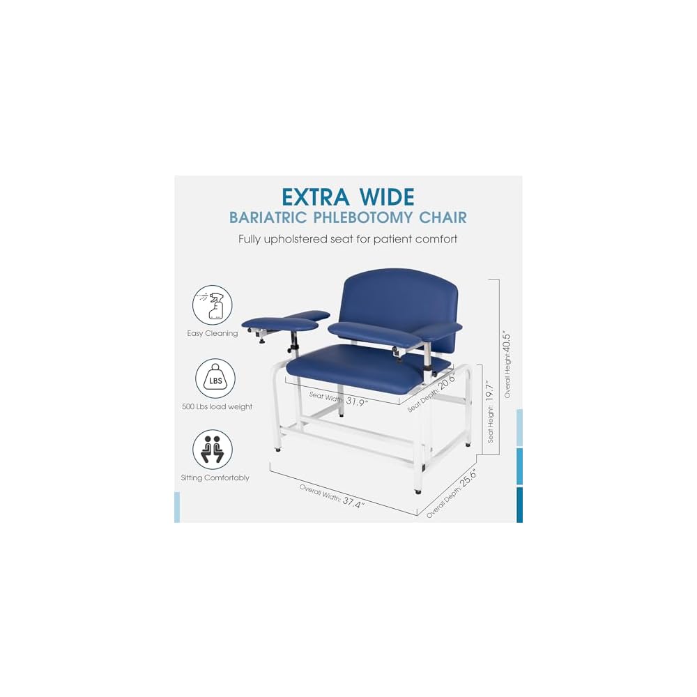 COOLWAVE Extra Thick Padded Bariatric Phlebotomy Chair with Arms Blue