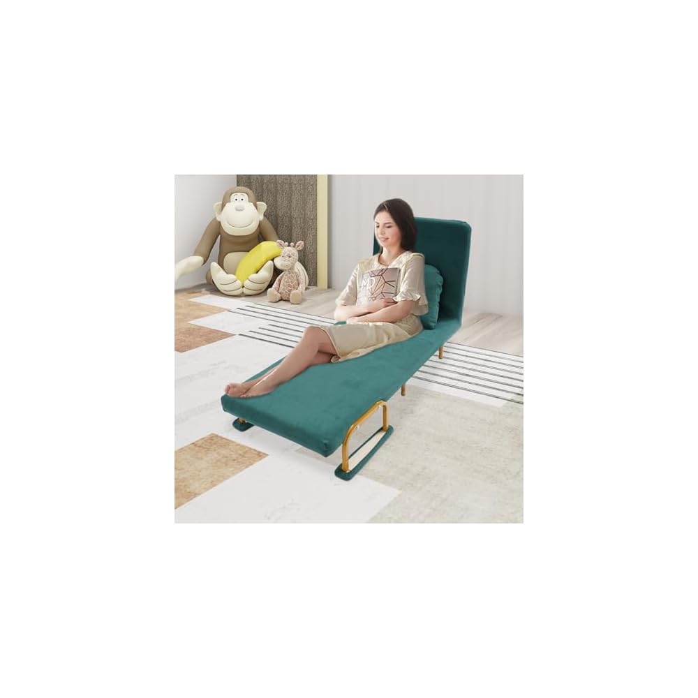 3 in 1 Convertible Sofa Bed, 26.8 * 74.8in Cloud Folding Sofa Chair Bed with Pillow & 5-Position Adjustable Backrest, High-Density Sponge & Up to 286.6 Lbs for Living Room Apartment Office. (Green)