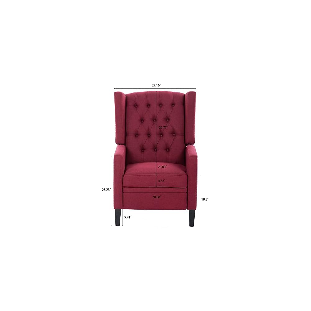 GDFStudio Upholstered Manual Wingback Recliner Chair, Mid Century Modern Comfortable Chair Couches with Button Tufted Back & Footrest, Lounge Armchair Accent Easy Couches for Living Room, Wine Red