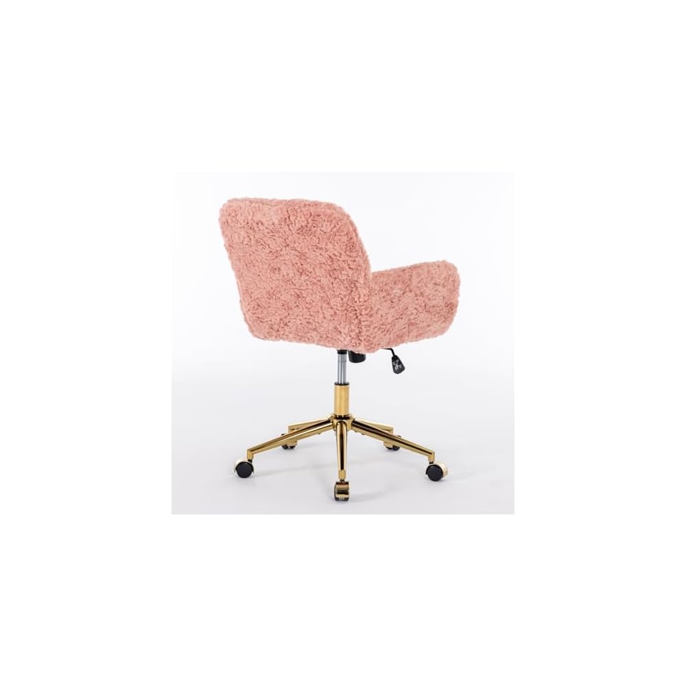 Office Chair,Artificial Rabbit Hair Home Office Chair with Golden Metal Base,Adjustable Desk Chair Swivel Office Chair,VaniChair(Pink)