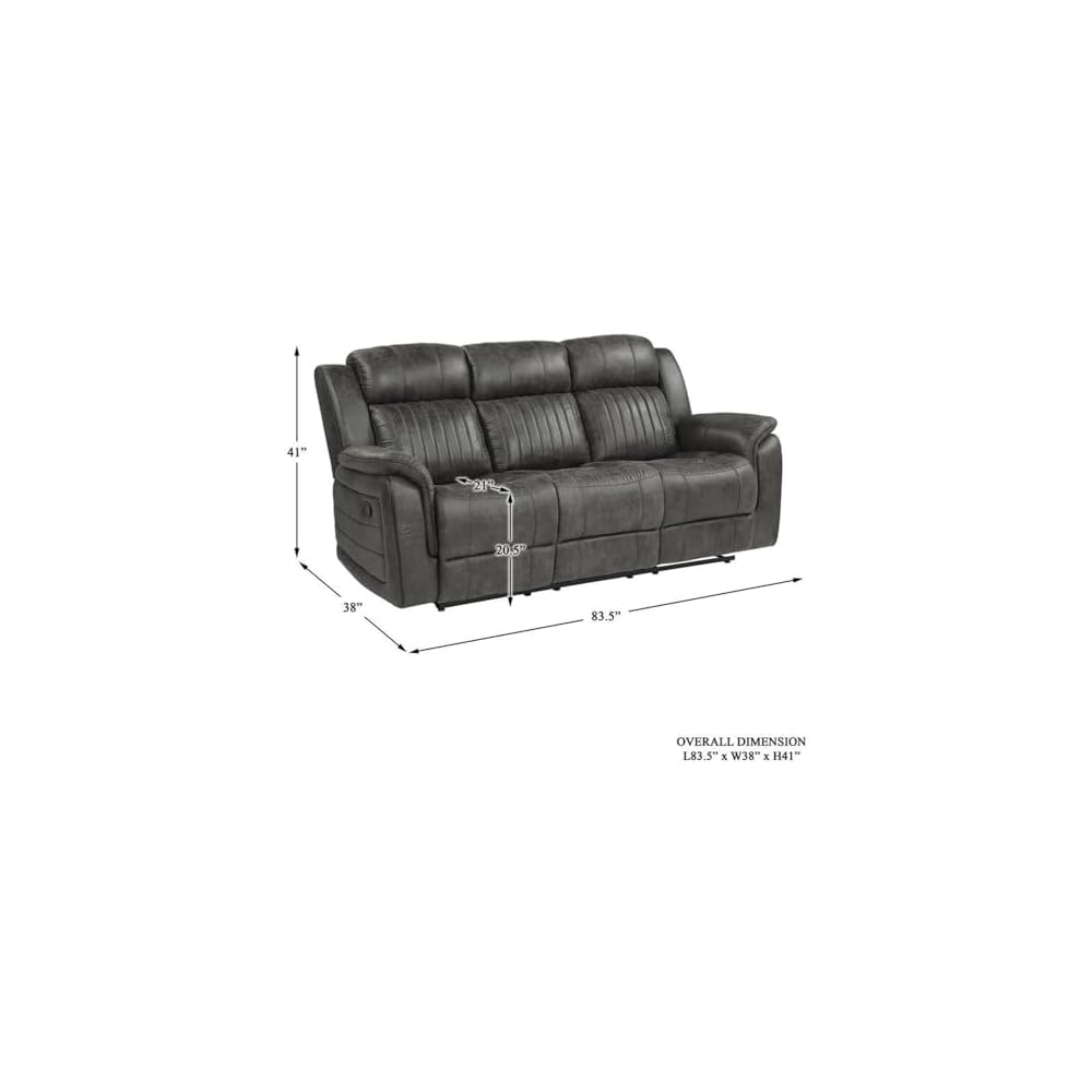 Lexicon Centeroak Microfiber Double Reclining Sofa in Gray