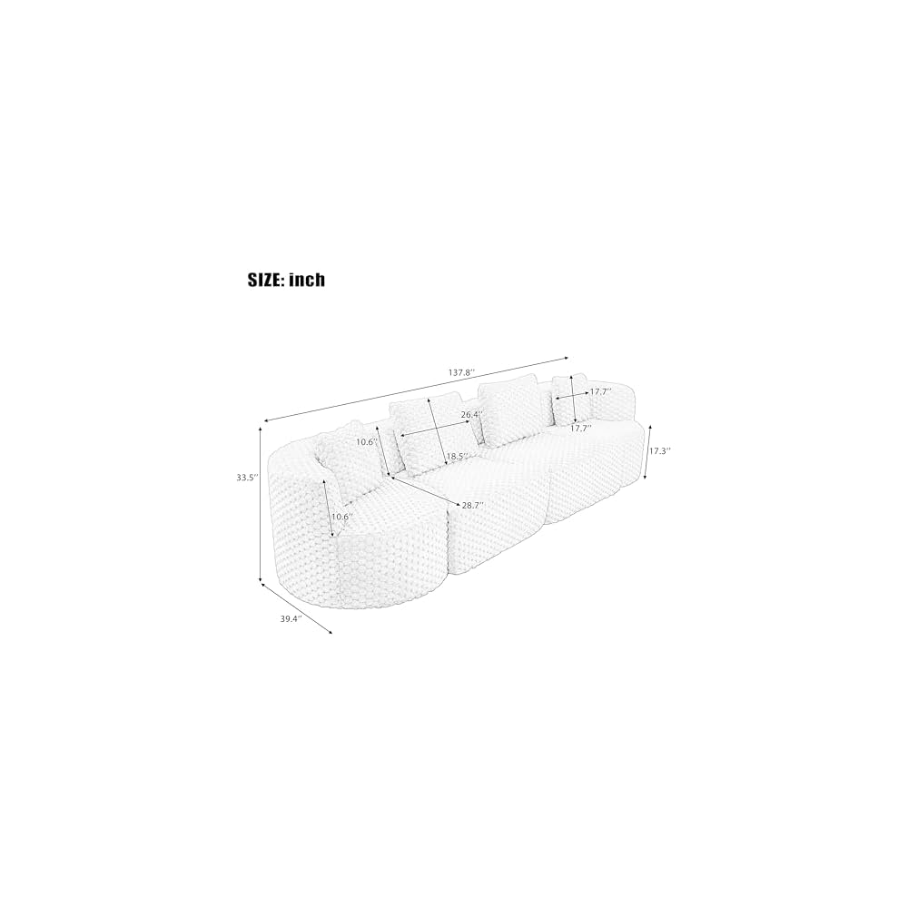 P PURLOVE Modular Sectional Sofa Boneless Sofa Plush Upholstered Couch for Living Room (Pink)