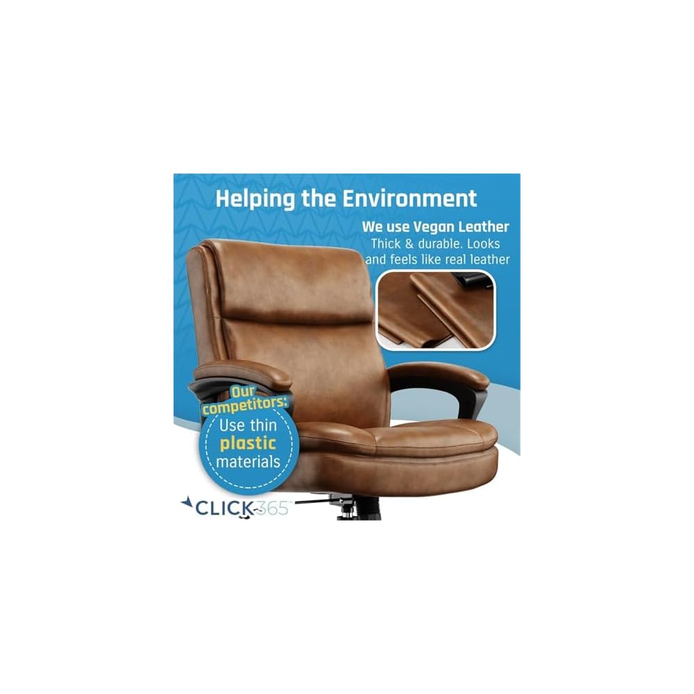 Pemberly Row Ergonomic Mid Back Desk Chair, Bonded Leather Cognac Upholstery, Adjustable Height, Heavy Duty Metal Base, Plush Padded Seat and Back, Swivel Design, Home Office or Conference Room Use