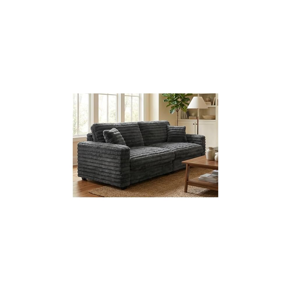 78.7" Corduroy Love Seat Sofa, Cloud Deep Seat Couch with Legs 2 Pillows, Fluff Corduroy Loveseat for Small Space, Living Rooms and Apartment, Dark Grey