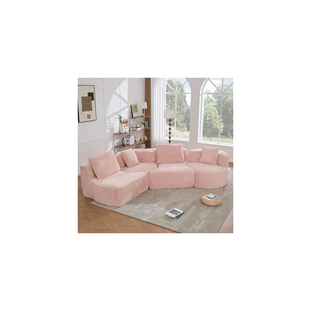 P PURLOVE Modular Sectional Sofa Boneless Sofa Plush Upholstered Couch for Living Room (Pink)