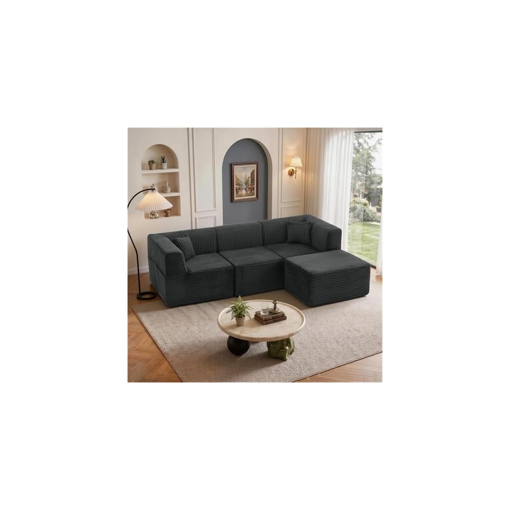 Korser 100" L-Shaped Boneless Couches with Chaise, Modular Sectional Sofa with Deep Seat, Cloud Sectional Couch for Living Room Bedroom, No Assembly Required, Side Pockets, Memory Foam, Grey