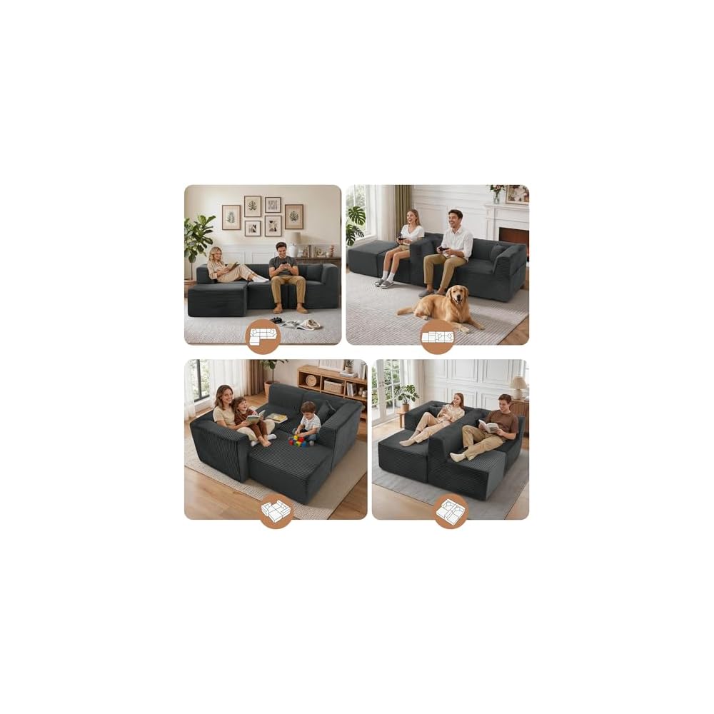 Korser 100" L-Shaped Boneless Couches with Chaise, Modular Sectional Sofa with Deep Seat, Cloud Sectional Couch for Living Room Bedroom, No Assembly Required, Side Pockets, Memory Foam, Grey
