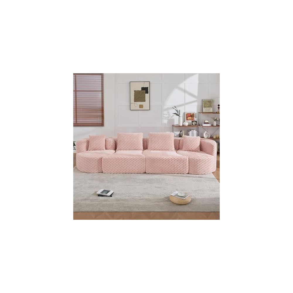 P PURLOVE Modular Sectional Sofa Boneless Sofa Plush Upholstered Couch for Living Room (Pink)