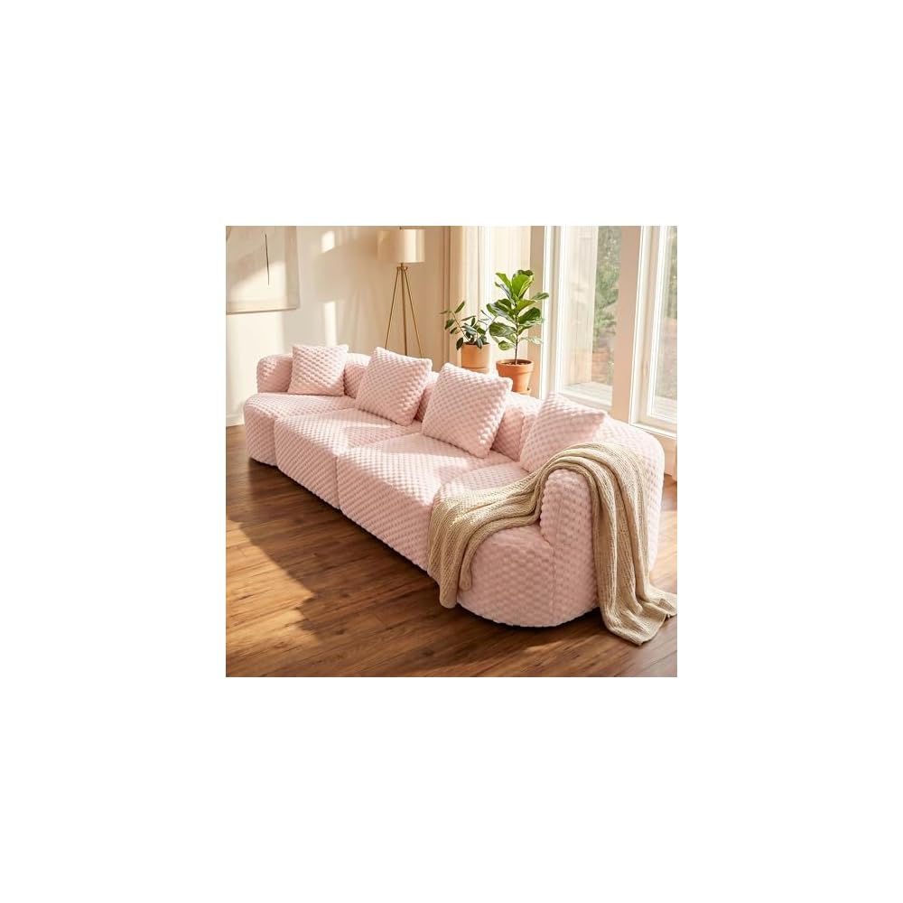 P PURLOVE Modular Sectional Sofa Boneless Sofa Plush Upholstered Couch for Living Room (Pink)