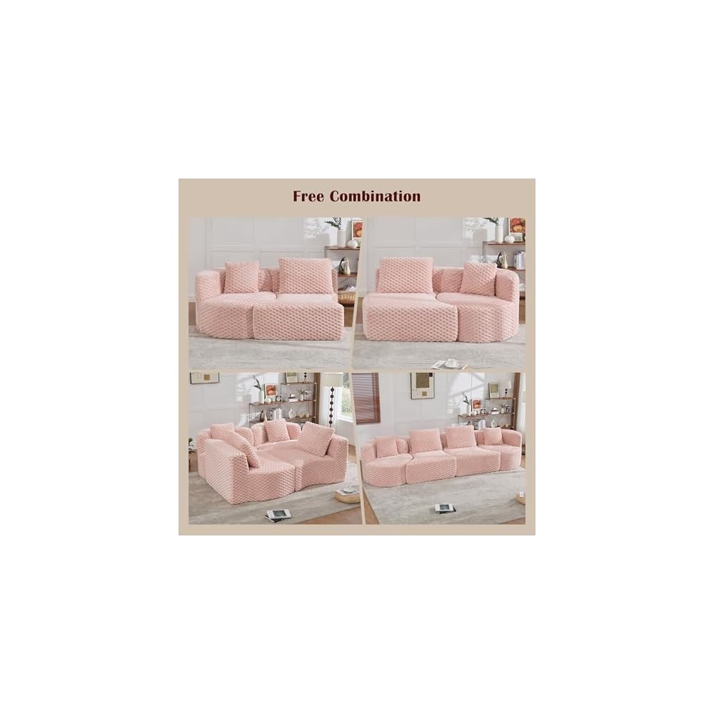 P PURLOVE Modular Sectional Sofa Boneless Sofa Plush Upholstered Couch for Living Room (Pink)