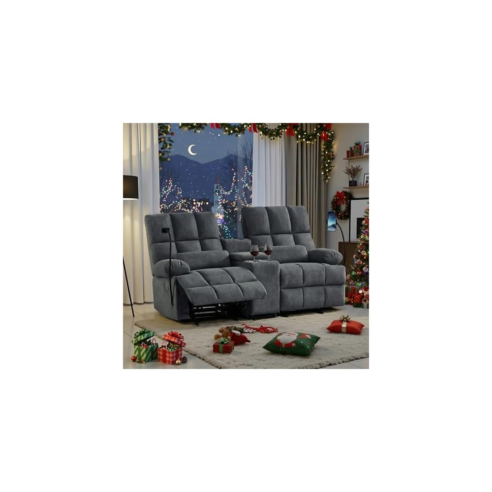 Reclining Loveseat with Rocker Function,Cat-Proof Loveseat Recliner Sofa with Phone Holder/USB/Type C, RV Double Rocker Reclining Couch for Home Theater,Living Room (Gray)