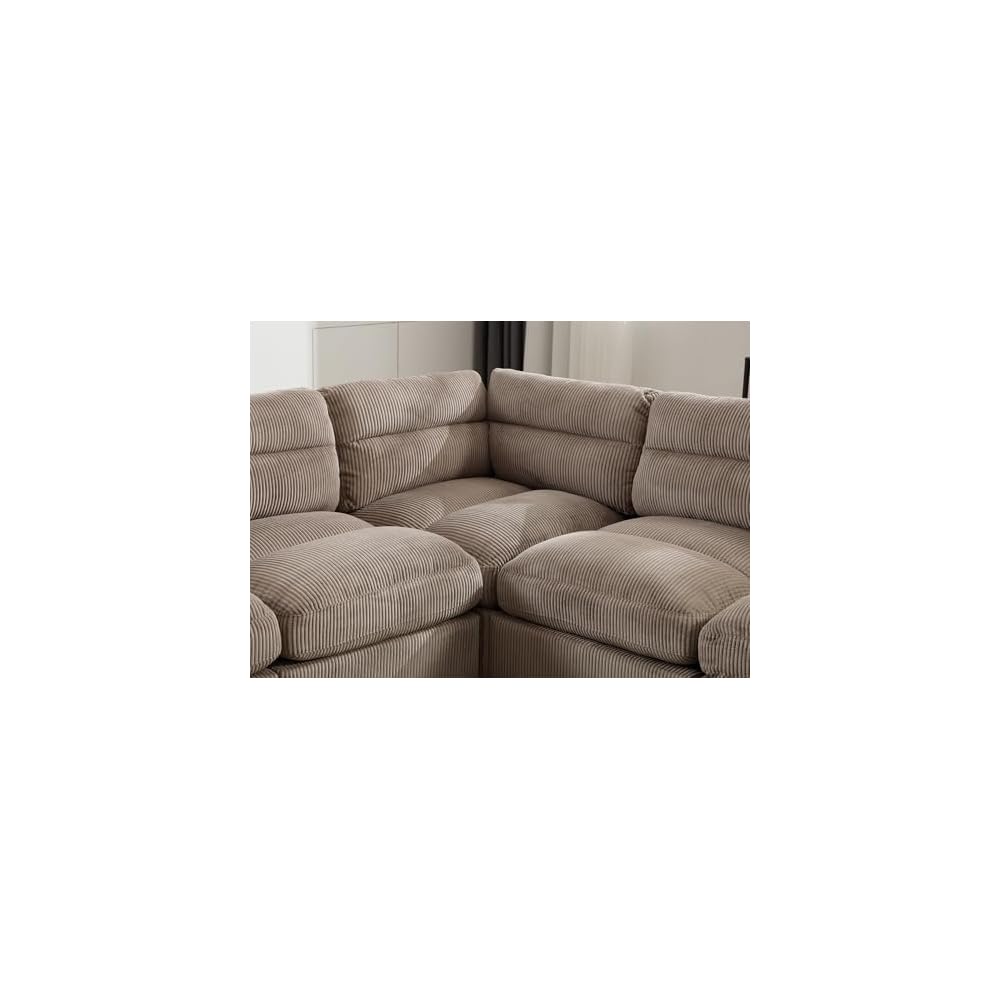 CANMOV Modular Sectional Couches with Ottoman, Convertible U Shaped Sofa, 7 Seat Sofa Couch with Chaise for Living Room, Corduroy Couch, Brown