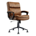 Pemberly Row Ergonomic Mid Back Desk Chair, Bonded Leather Cognac Upholstery, Adjustable Height, Heavy Duty Metal Base, Plush Padded Seat and Back, Swivel Design, Home Office or Conference Room Use