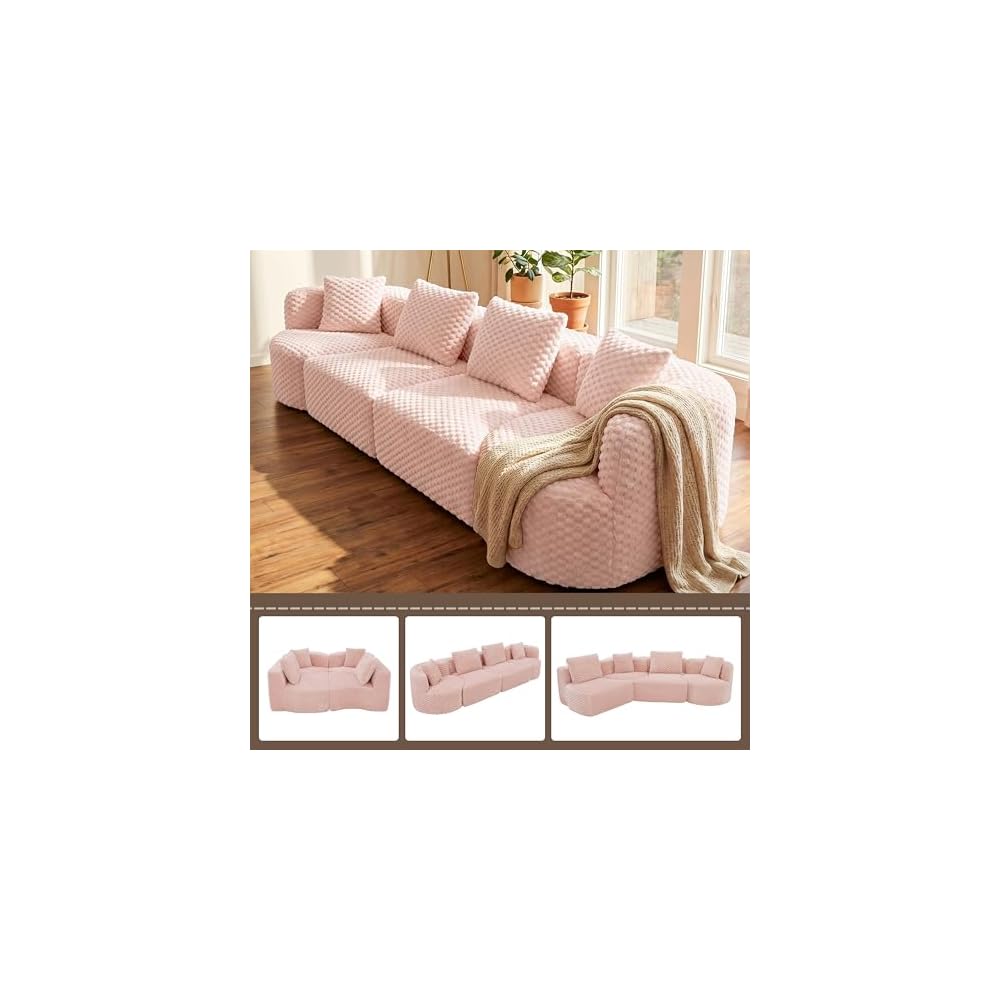 P PURLOVE Modular Sectional Sofa Boneless Sofa Plush Upholstered Couch for Living Room (Pink)