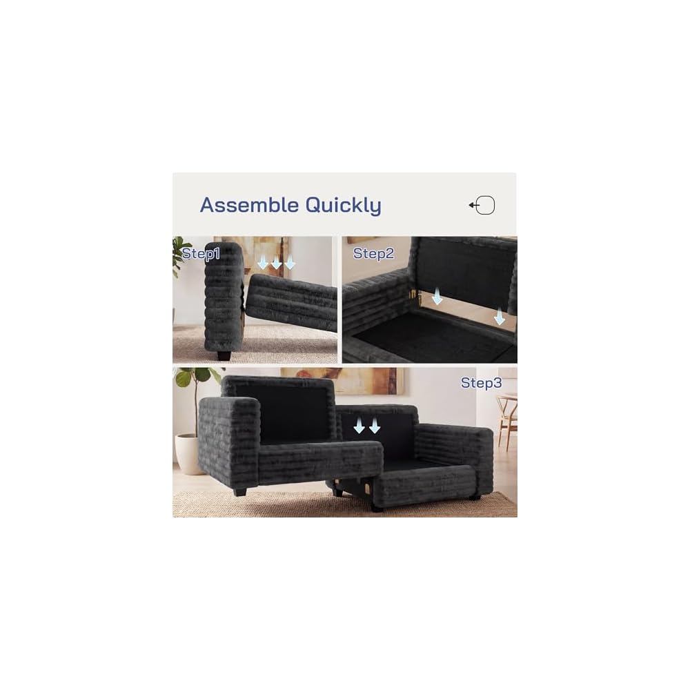 78.7" Corduroy Love Seat Sofa, Cloud Deep Seat Couch with Legs 2 Pillows, Fluff Corduroy Loveseat for Small Space, Living Rooms and Apartment, Dark Grey