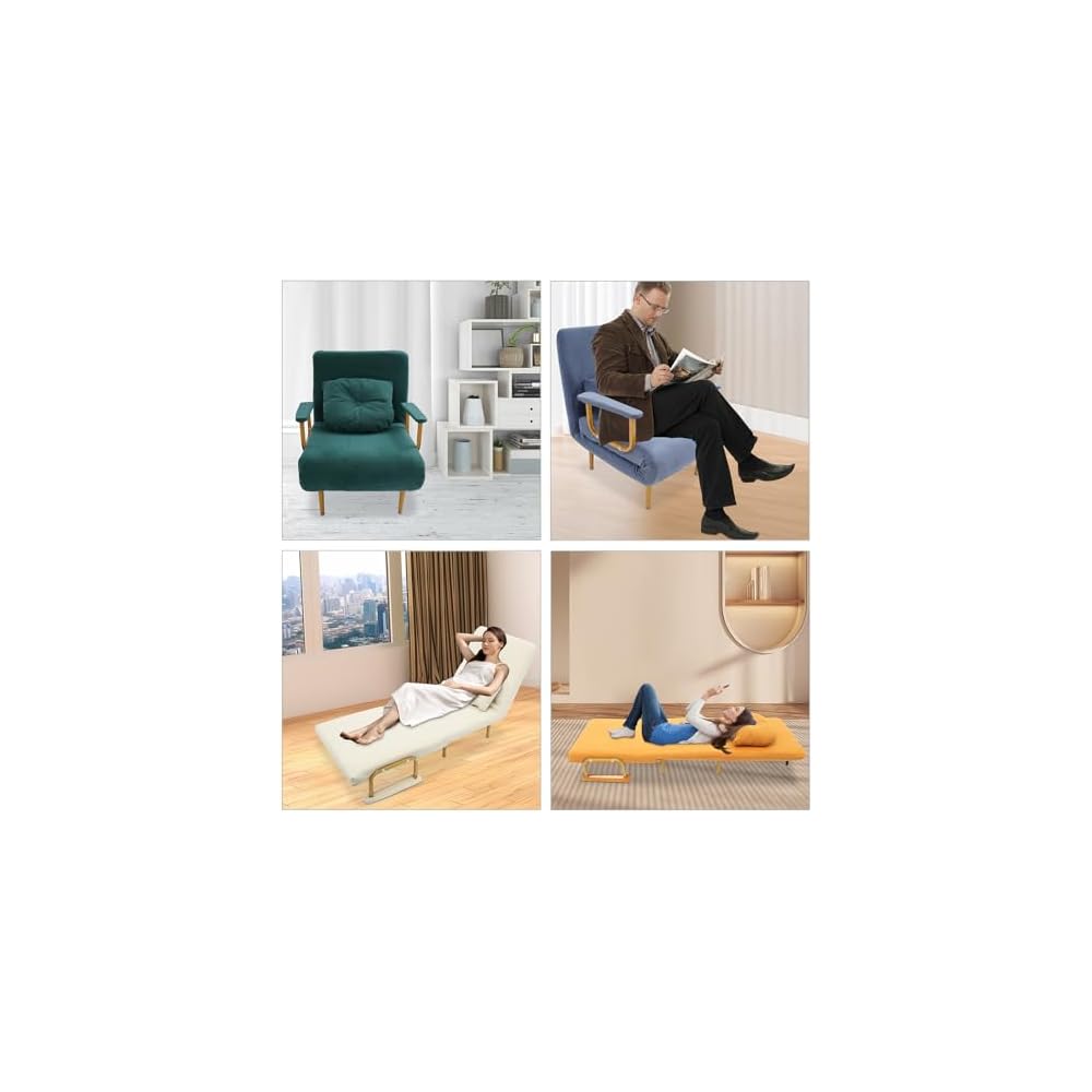3 in 1 Convertible Sofa Bed, 26.8 * 74.8in Cloud Folding Sofa Chair Bed with Pillow & 5-Position Adjustable Backrest, High-Density Sponge & Up to 286.6 Lbs for Living Room Apartment Office. (Green)