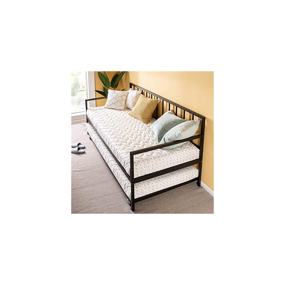 Zinus Eden Metal Daybed with Trundle, Mattress Foundation with Steel Slat Support, Easy Assembly, Twin