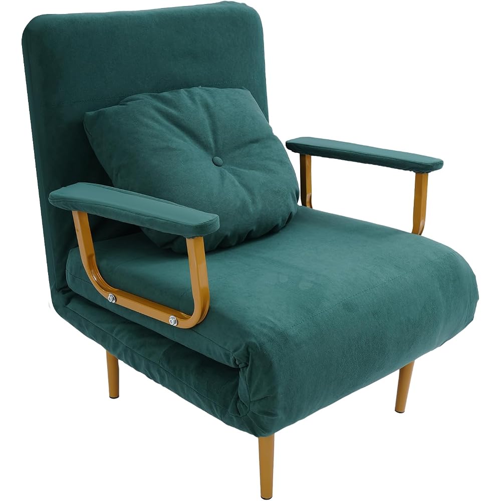 3 in 1 Convertible Sofa Bed, 26.8 * 74.8in Cloud Folding Sofa Chair Bed with Pillow & 5-Position Adjustable Backrest, High-Density Sponge & Up to 286.6 Lbs for Living Room Apartment Office. (Green)