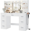 Furmax Vanity Desk with LED Mirror,Power Outlet,7 Drawers Makeup Table