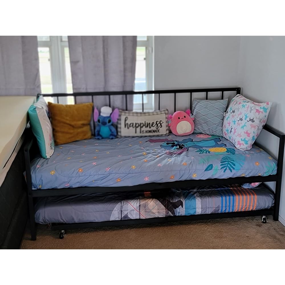 Zinus Eden Metal Daybed with Trundle, Mattress Foundation with Steel Slat Support, Easy Assembly, Twin
