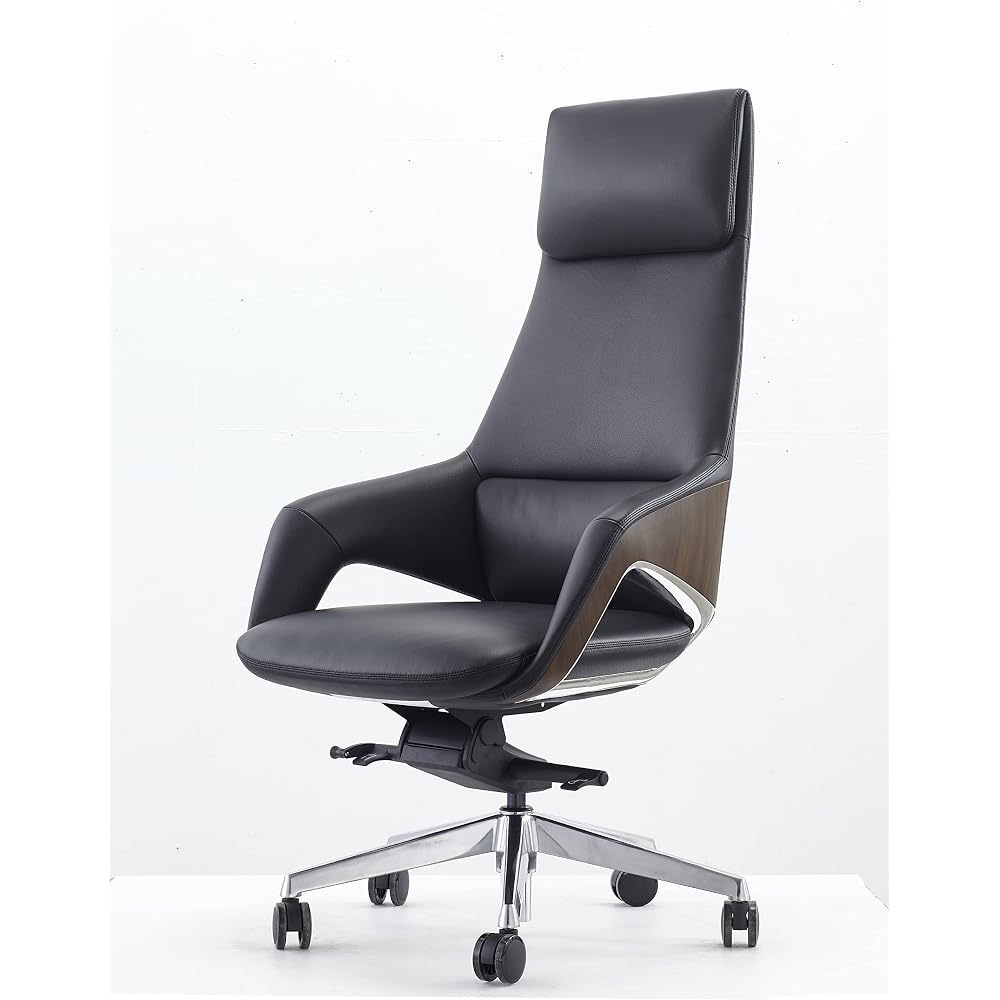 Limari Home Melrost Collection Modern High Back Adjustable Genuine Leather Executive Office Chair, Beige, Silver