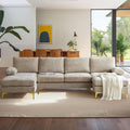 VINGLI 110" Large U-Shape Sectional Sofa Couch with 51" D Double Chaise for Living Room, Modern Sectional Couch Set with Soft 5.9" Thickness Seating Padding, Chenille Fabric,Metal Gold Legs(Khaki)