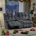 Reclining Loveseat with Rocker Function,Cat-Proof Loveseat Recliner Sofa with Phone Holder/USB/Type C, RV Double Rocker Reclining Couch for Home Theater,Living Room (Gray)