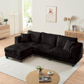 AVZEAR L Shaped Faux Rabbit Fur Fabric Sectional Couch, Modern Cloud Modular Sofa with Movable Ottoman and 2 Pillows, Small Sectional Convertible Couch for Living Room, Bedroom and Apartment, Black